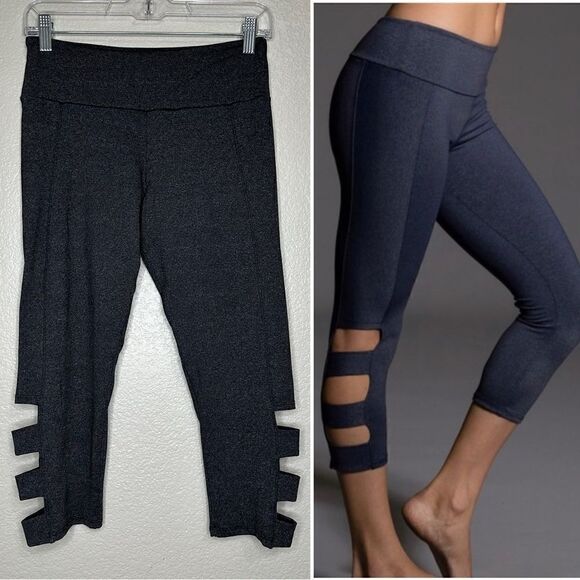 Onzie Pants - Onzie Charcoal Gray Side Ladder Cut Outs Cropped Leggings